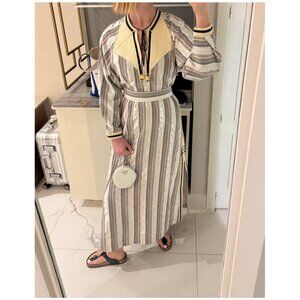 Tory Burch Lurex Striped Caftan Maxi Dress | Silver Metallic Kaftan | Sz XS 2 4